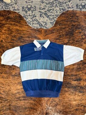 Vintage men’s golf polo shirt Envoy Short Sleeve Waistband Gray Blue White Sz L